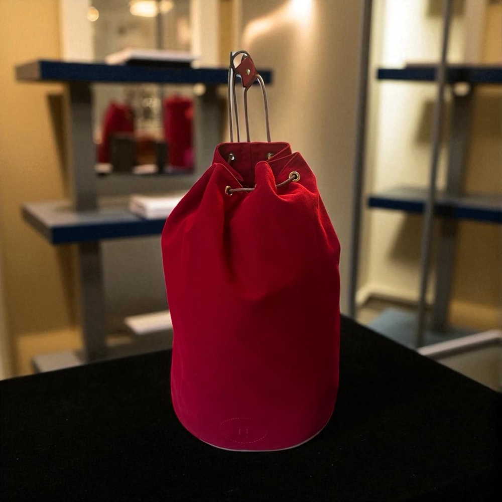 Hermès Red Canvas Toile Polochon Mimile Bucket Shoulder Bag with Brown Trim